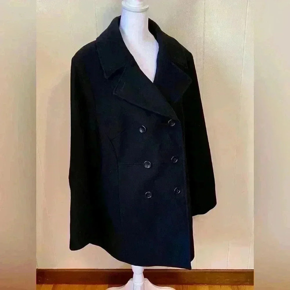 Venezia 100% Wool Double Breasted Black Pea Coat in Plus Size 14-16. - Picture 1 of 11